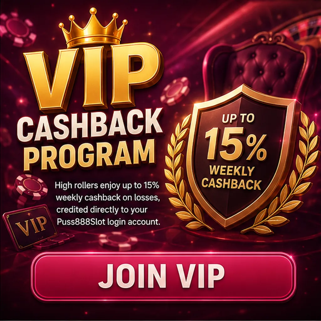 VIP Cashback Program: High rollers enjoy up to 15% weekly cashback on losses, credited directly to your Puss888Slot login account.